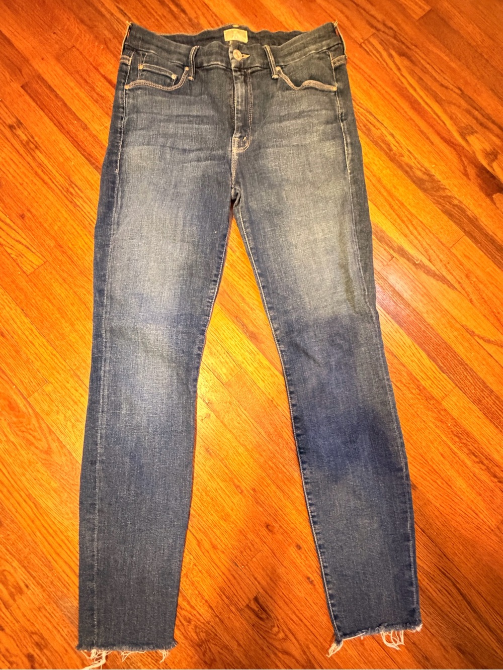 MOTHER Jeans Size 29 Dark Wash Raw Hem Slim Straight Denim